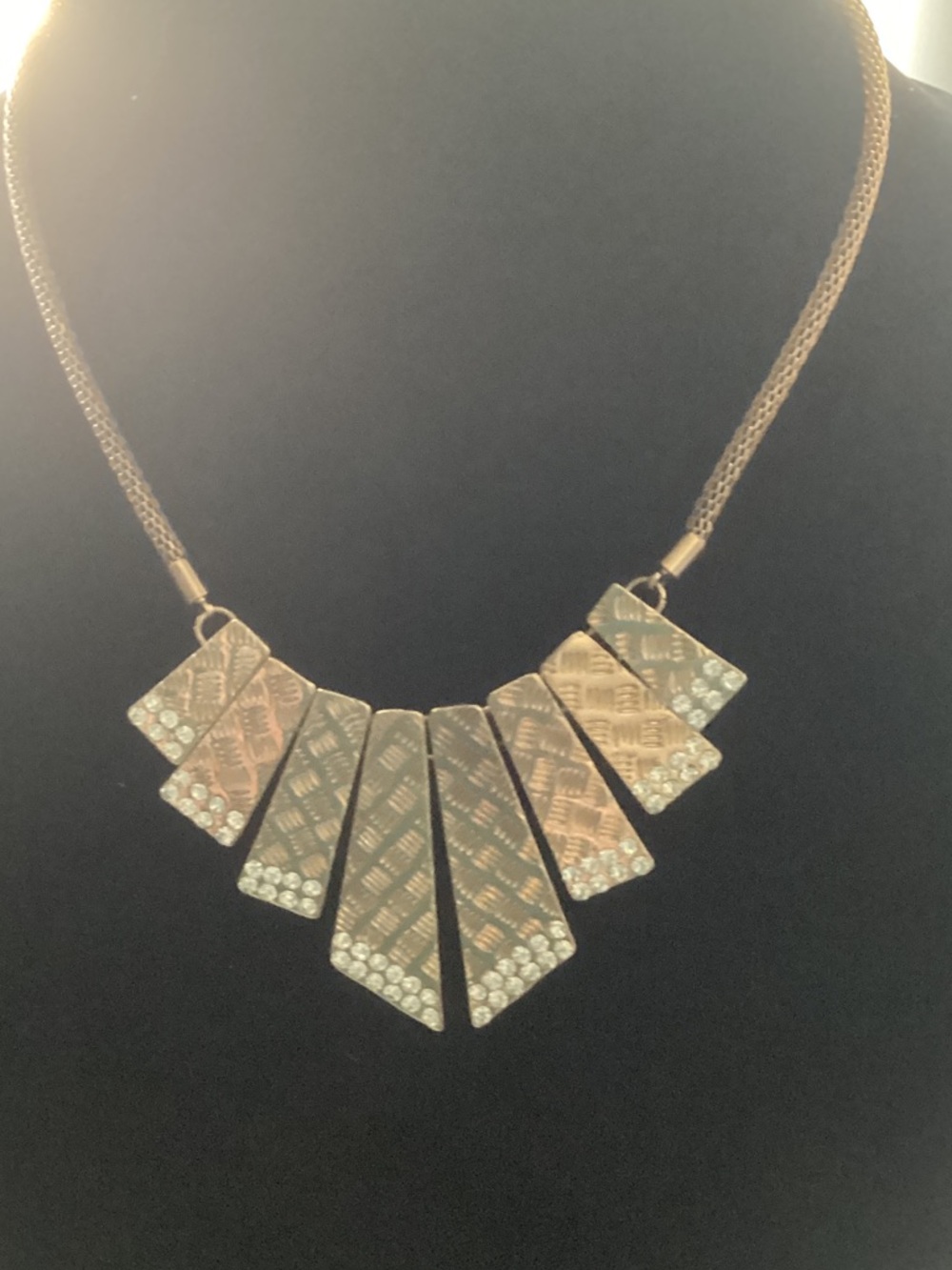 Gold-Tone Geometric Fan Necklace with Crystal Accents